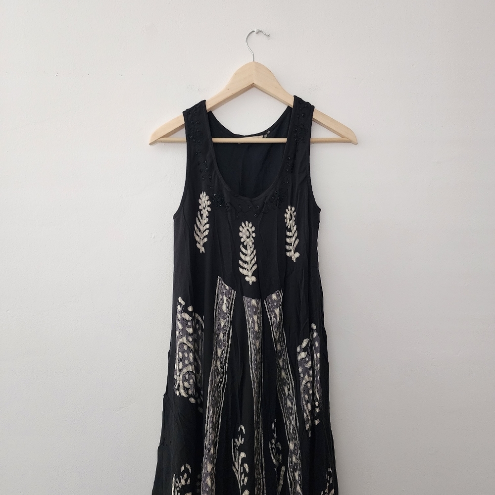 Soft Surroundings | Black & Tan Flowy Maxi Summer Dress - Picture 3 of 7